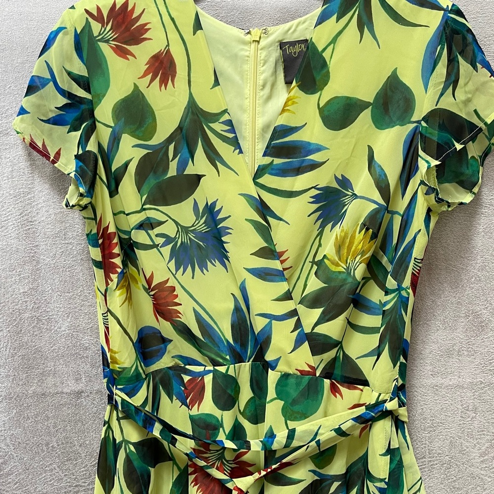 Bright Tropical Floral Jungle Print Ruffled Hem Faux Wrap Maxi Dress